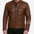Men’s Brown Leather Jacket with Clean Classic Design